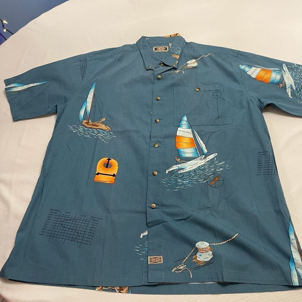 Global Tracking G.P.S. Outdoor Wear VTG Sailing Yacht Button Shirt Boating Size